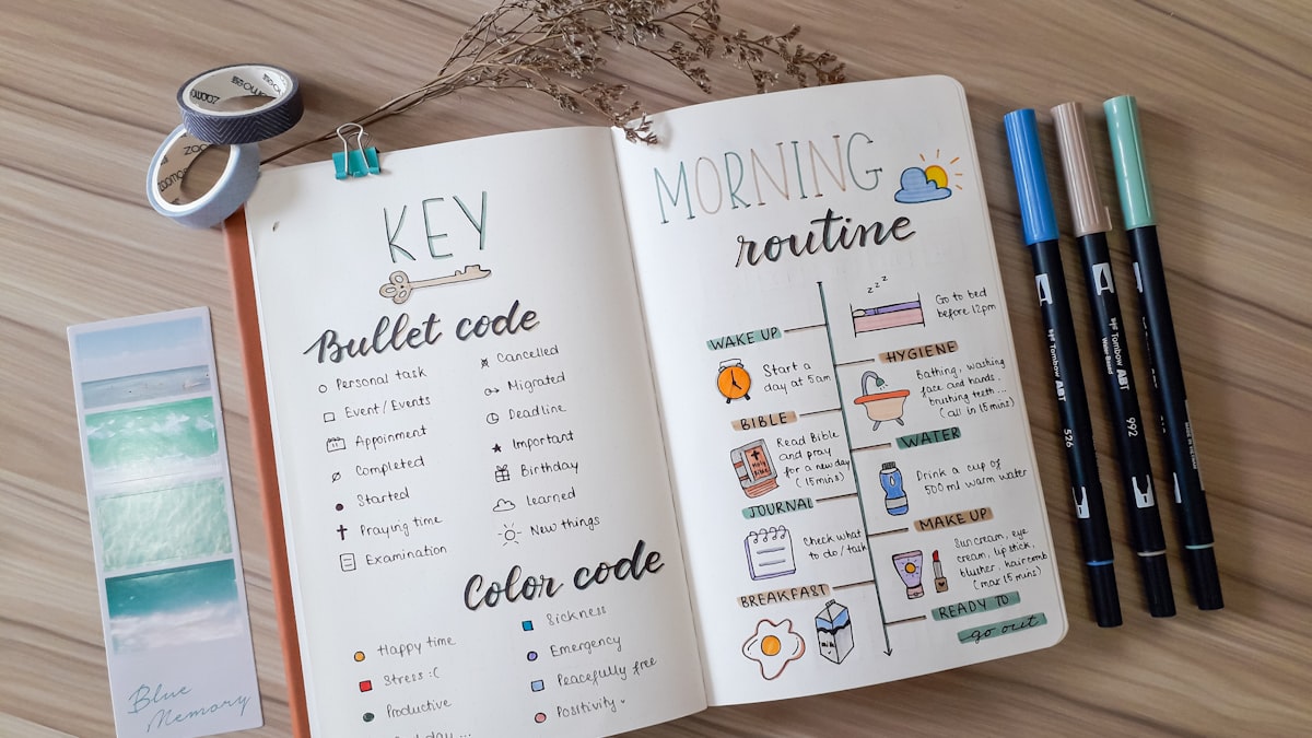 5 Habits of Successful People — an open book with writing on it next to a pair of scissors