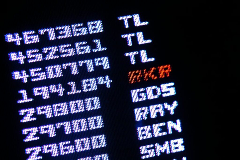 LED display showing rows of share prices