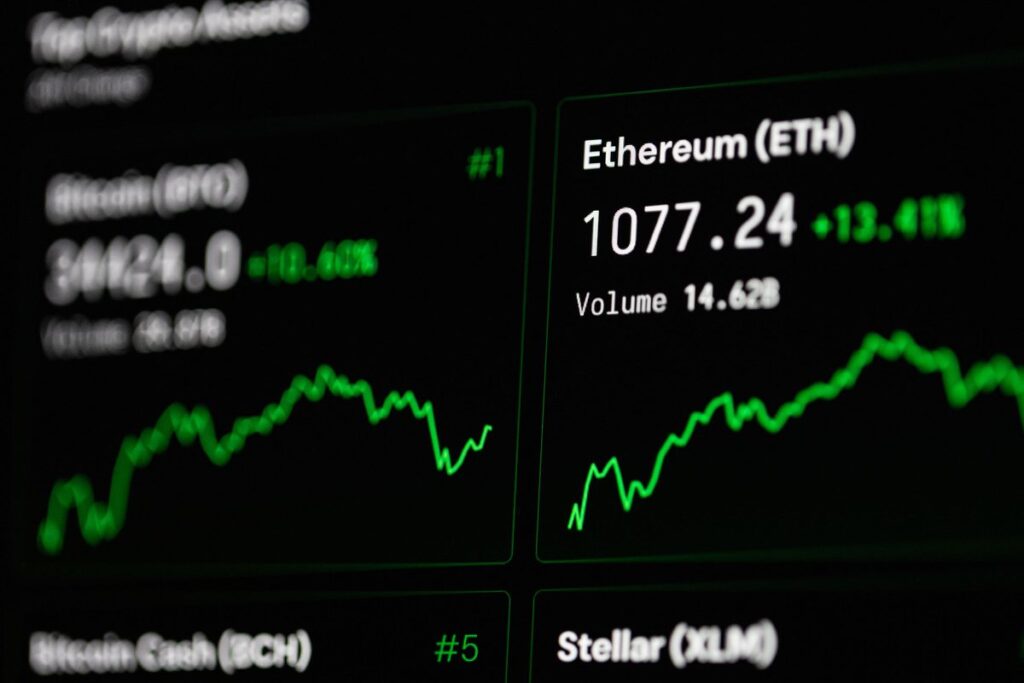 Screen showing crypto prices and charts