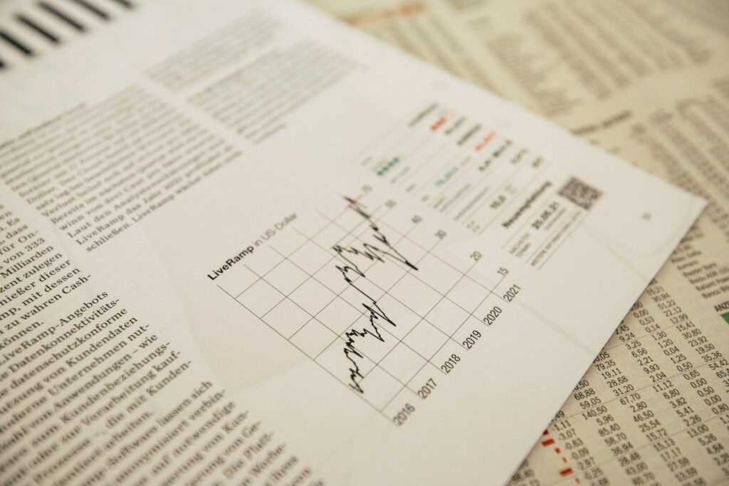 Printed share price chart on a newspaper page