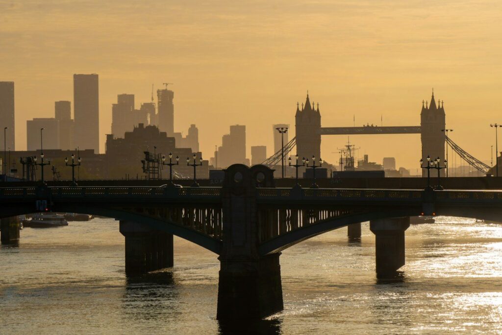 London skyline and Tower Bridge at sunrise, a reminder that session timing is part of setup context