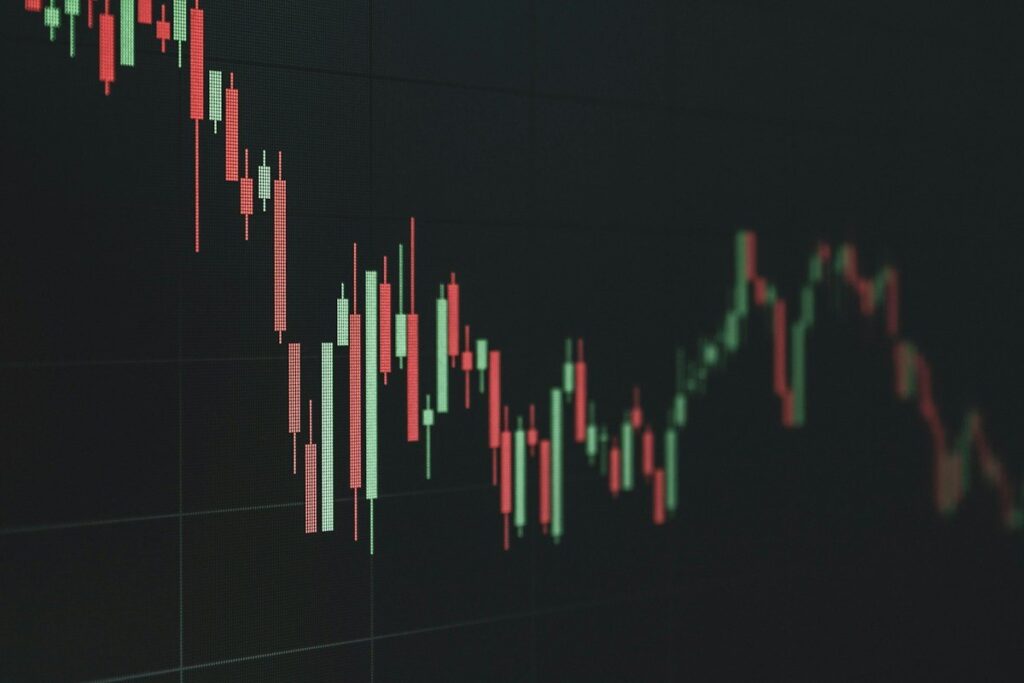 Trading platform screen with an indicator panel shown underneath a candlestick chart