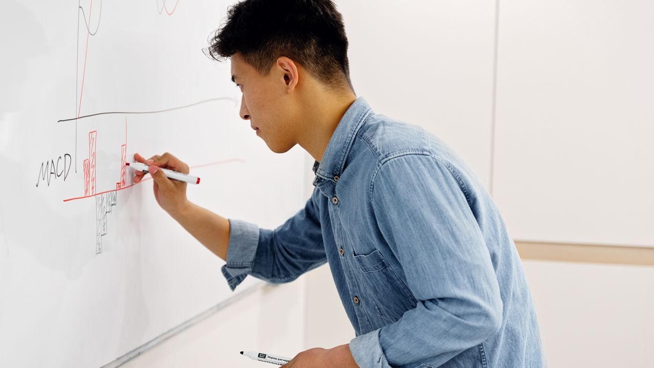 Trader sketching swing highs and lows on a whiteboard while learning how to identify market structure