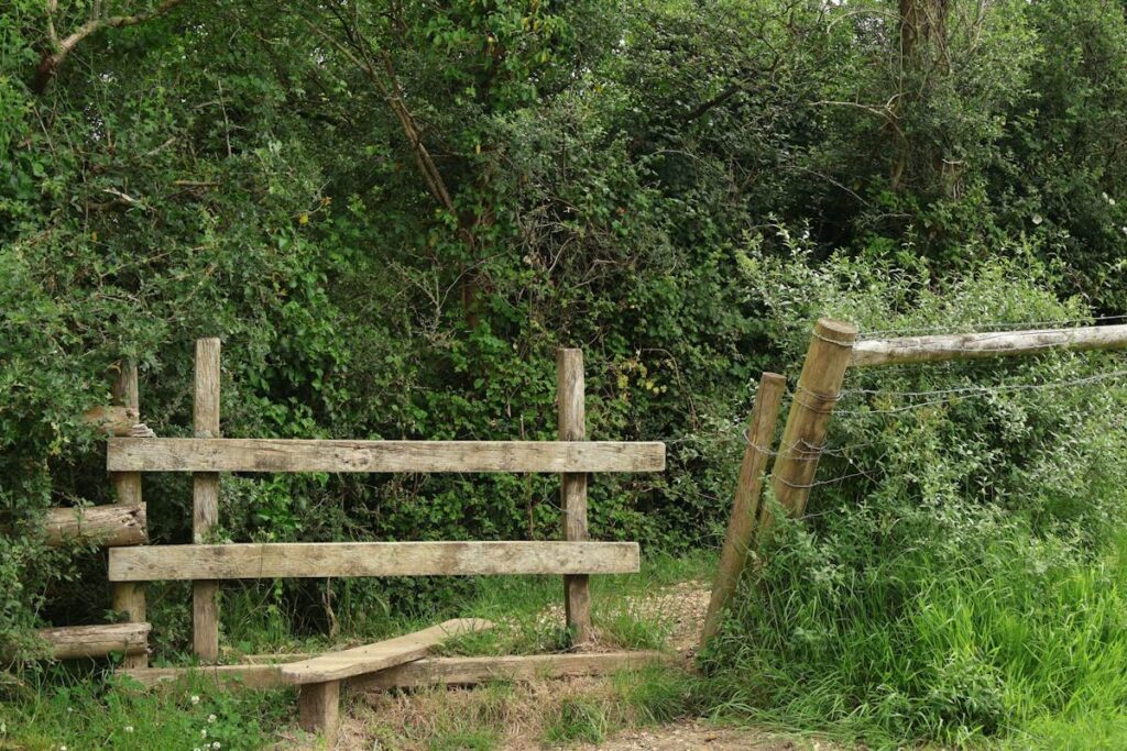 Open wooden gate in a field fence, like price leaving a trading range through a breakout