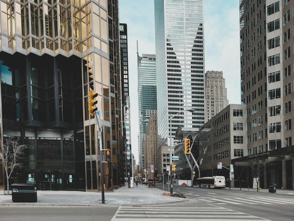 Empty city financial district on a bank holiday, illustrating thin liquidity and erratic markets