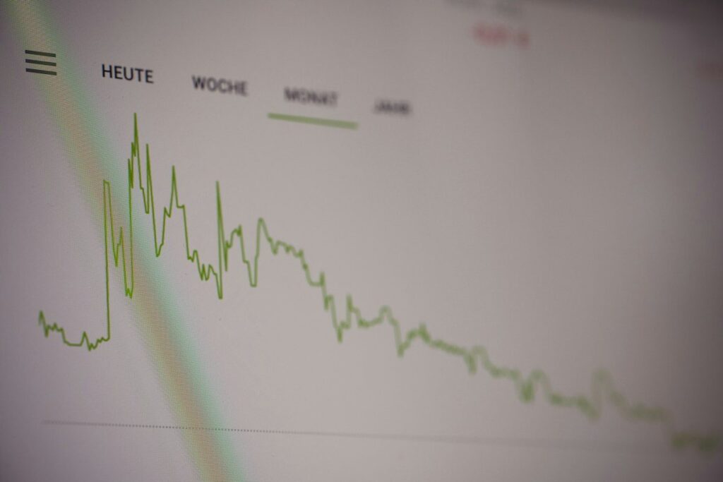 Line chart on a screen with day, week and month tabs