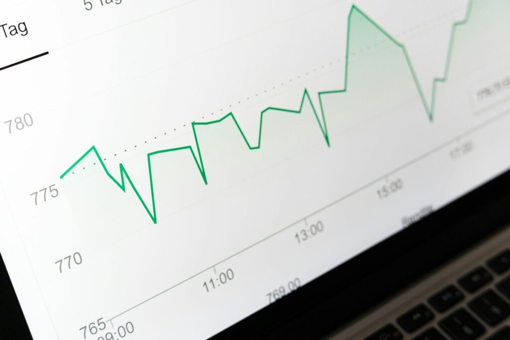 Line chart on a laptop screen