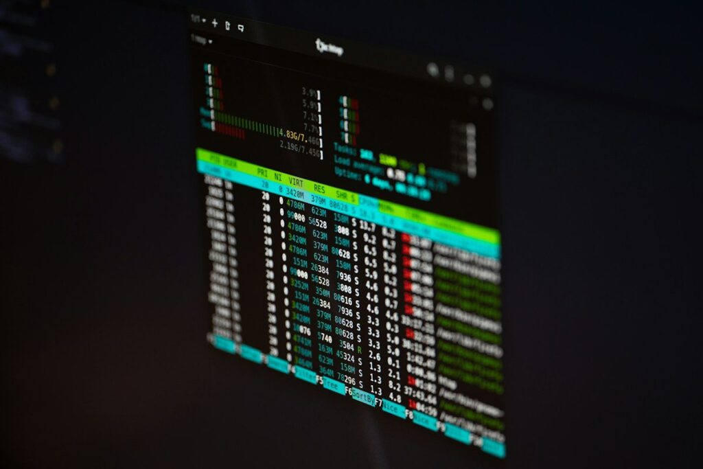 Screen showing columns of prices