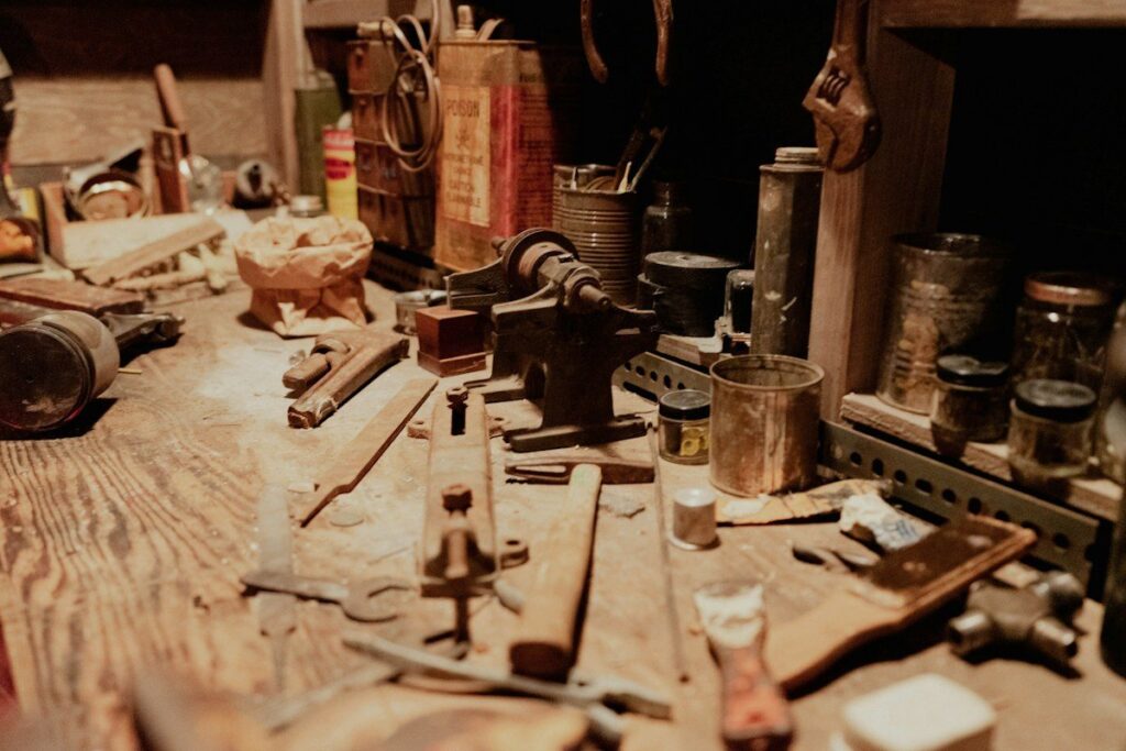 Old tools on a workbench, a picture of measuring a flag's pole for the measured move