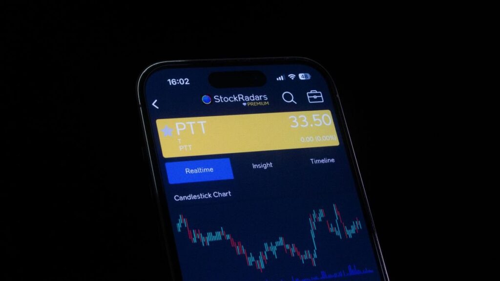 Phone showing a stock app with a chart
