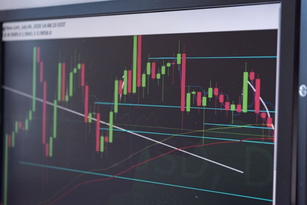 Candlestick chart on a trading monitor