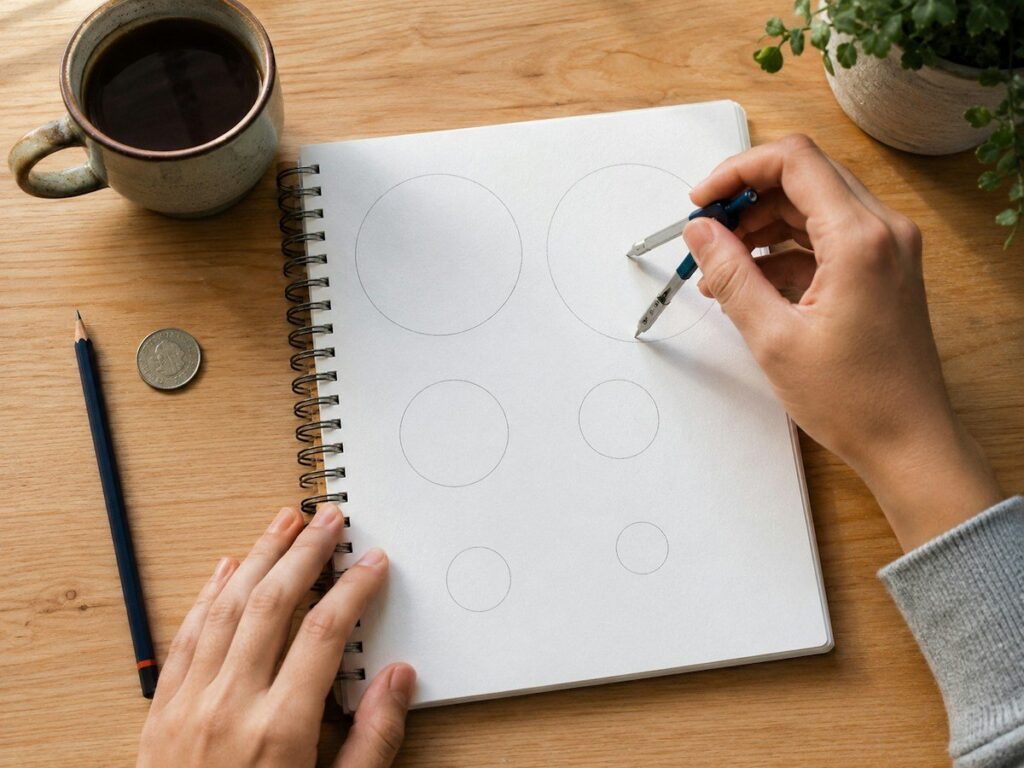 Hand writing a hypothetical value area trade plan with entry, stop and target in a spiral notebook