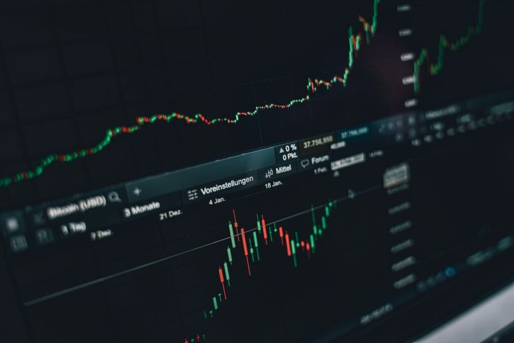 Falling stock chart on a trading monitor