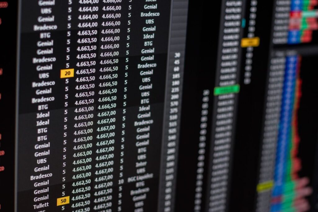 Screen listing rows of bid and offer prices on a trading platform
