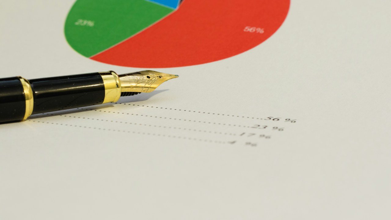 Pie chart printout and pen on a desk, a picture of how activity is shared out across a session